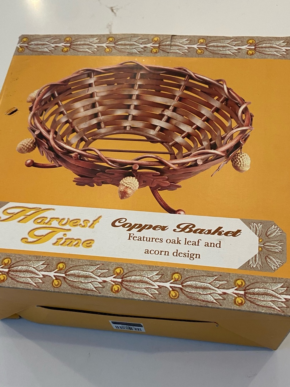 Vintage Copper Metal Basket w/ Hanging Acorns  Decor 9.5” NEW In Box
